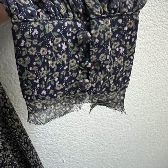 RESET by Jane Olivia Midi Dress Long Slv Floral Pinstripe Sz S Button Front - Picture 10 of 12